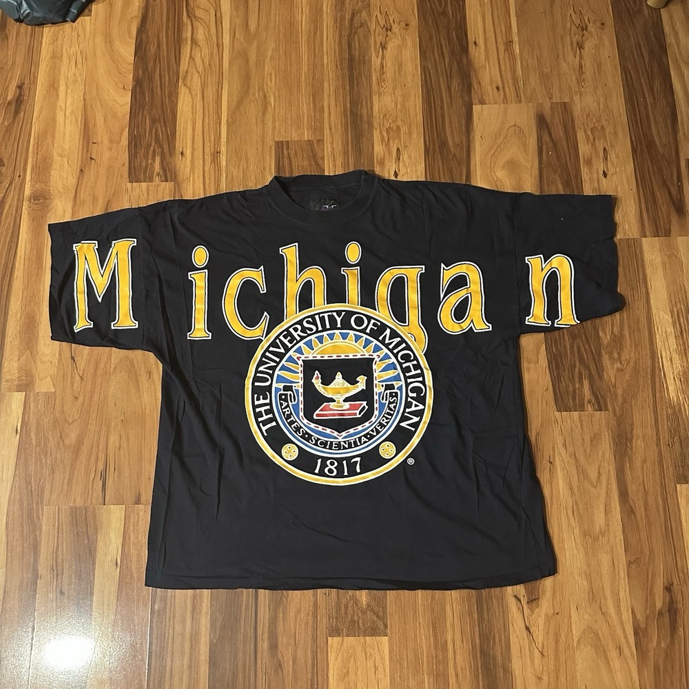 VTG University Of Michigan Big Spellout Grail T Shirt Single Stitch XL